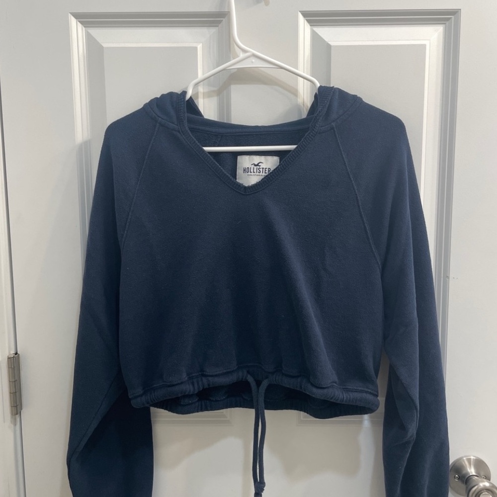 Hollister Navy Blue Cropped Hoodie